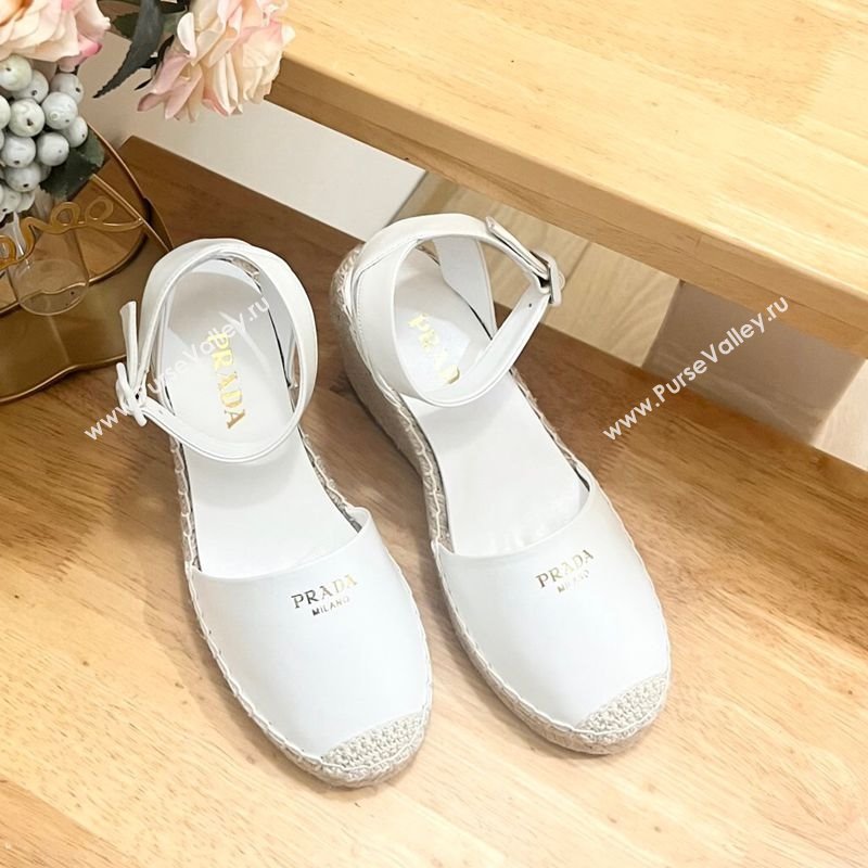 Prada Leather Wedge Espadrille Pumps 8cm White 2025 PR060306 (MD-250603052)