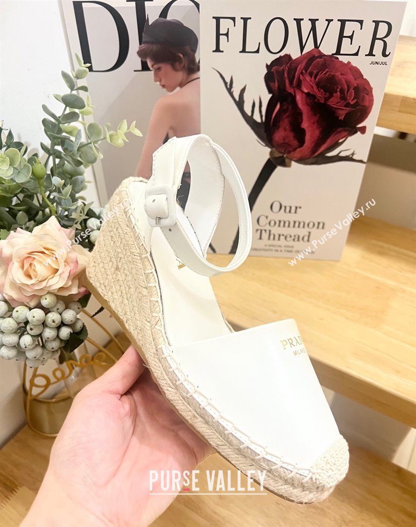 Prada Leather Wedge Espadrille Pumps 8cm White 2025 PR060306 (MD-250603052)