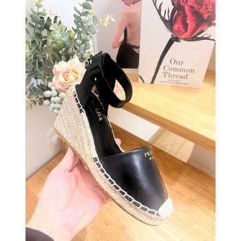 Prada Leather Wedge Espadrille Pumps 8cm Black 2025 PR060306 (MD-250603053)