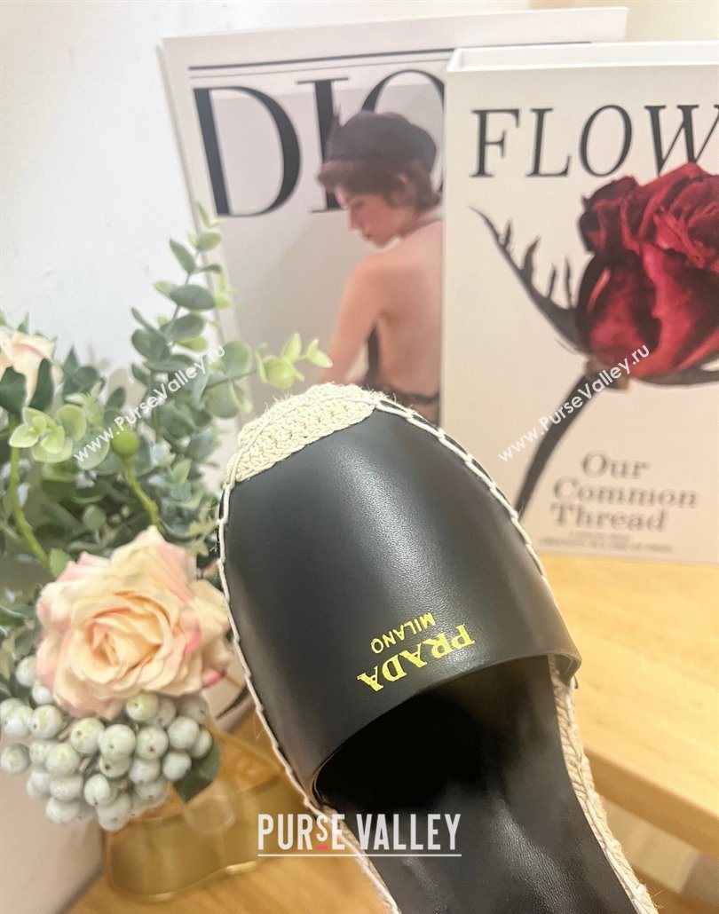 Prada Leather Wedge Espadrille Pumps 8cm Black 2025 PR060306 (MD-250603053)