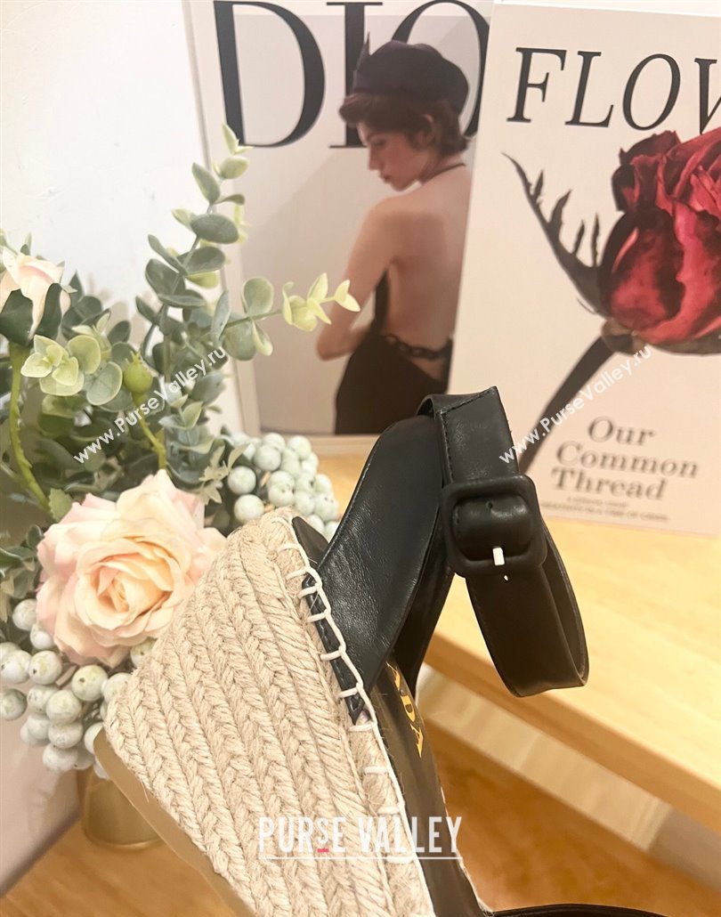 Prada Leather Wedge Espadrille Pumps 8cm Black 2025 PR060306 (MD-250603053)