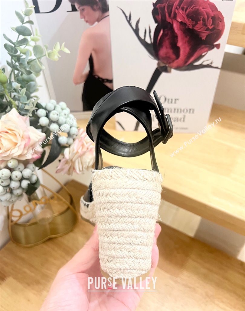 Prada Leather Wedge Espadrille Pumps 8cm Black 2025 PR060306 (MD-250603053)