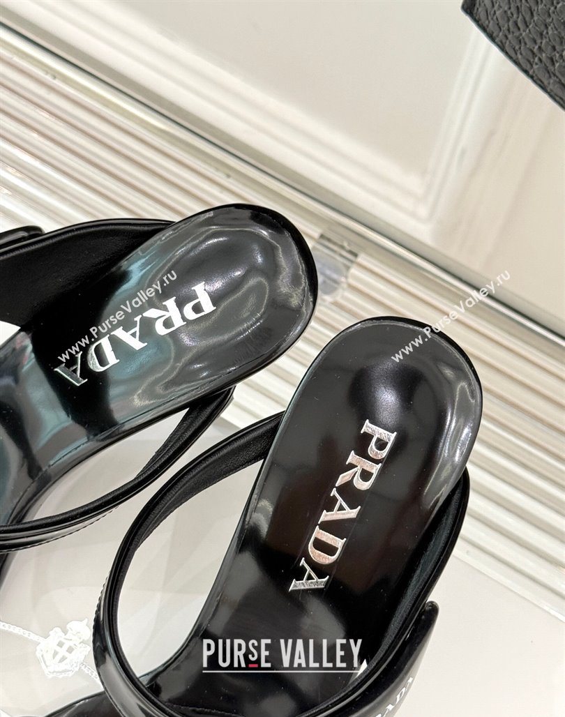 Prada Brushed Leather Pointed Slides Sandal 9.5cm Black 2025 PR053002 (MD-250530023)