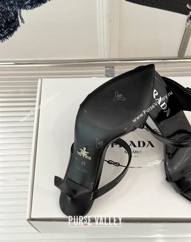 Prada Brushed Leather Pointed Slides Sandal 9.5cm Black 2025 PR053002 (MD-250530023)