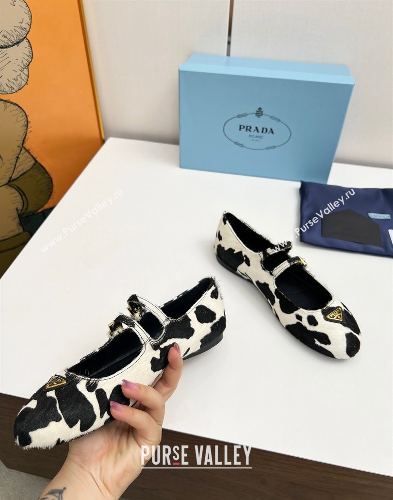 Prada Printed mohair ballerinas flat White/Black 2025 1F794N (MD-250603054)