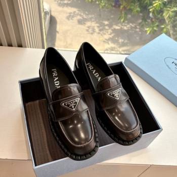 Prada Brushed leather loafers with logo Dark Brown 2025 PR060304 (MD-250603030)