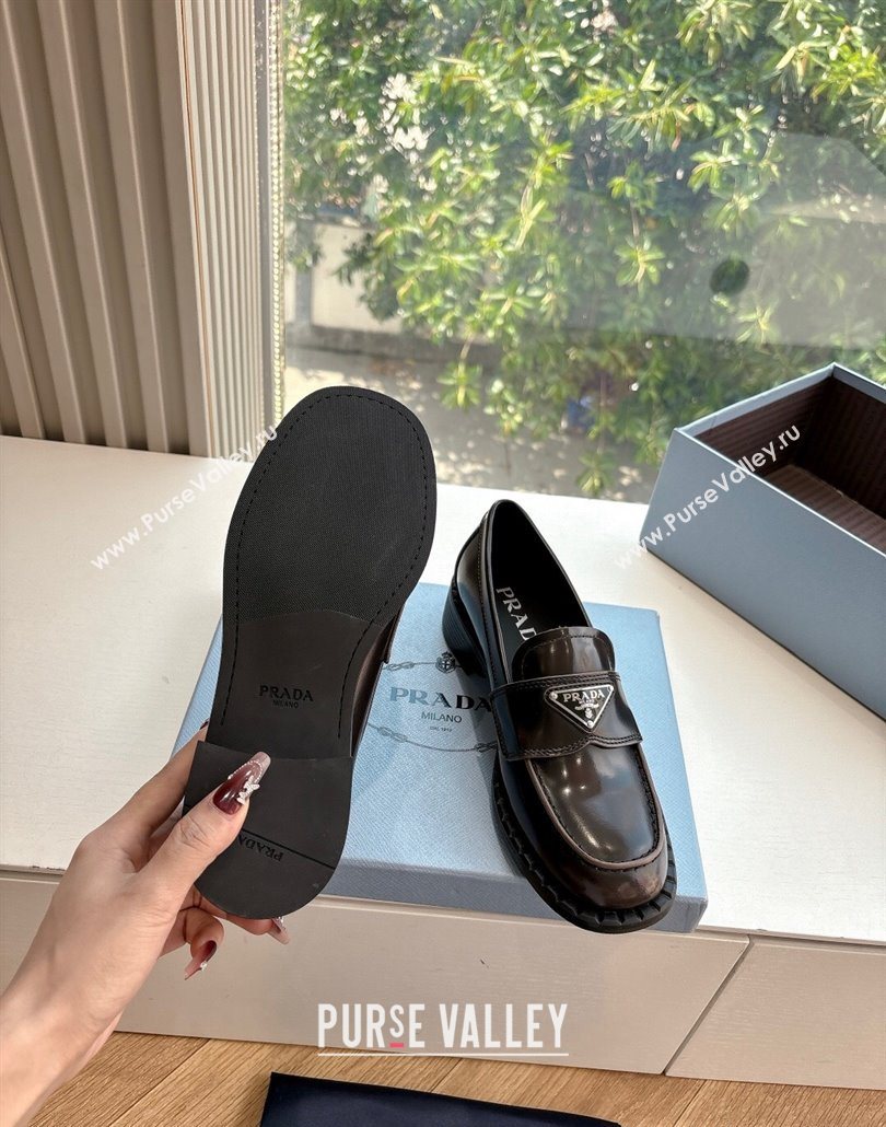 Prada Brushed leather loafers with logo Dark Brown 2025 PR060304 (MD-250603030)