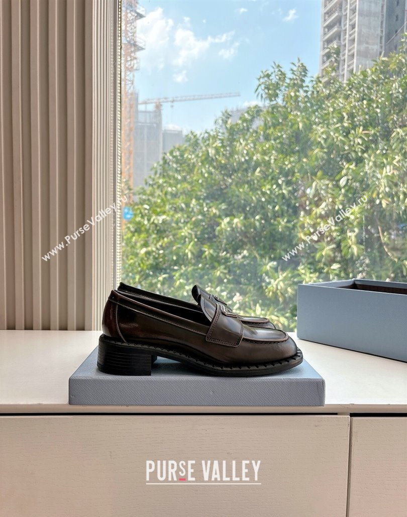 Prada Brushed leather loafers with logo Dark Brown 2025 PR060304 (MD-250603030)