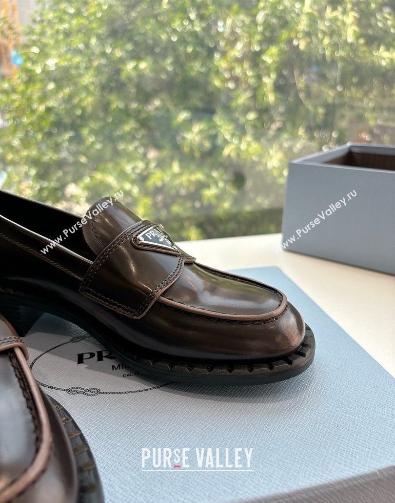 Prada Brushed leather loafers with logo Dark Brown 2025 PR060304 (MD-250603030)