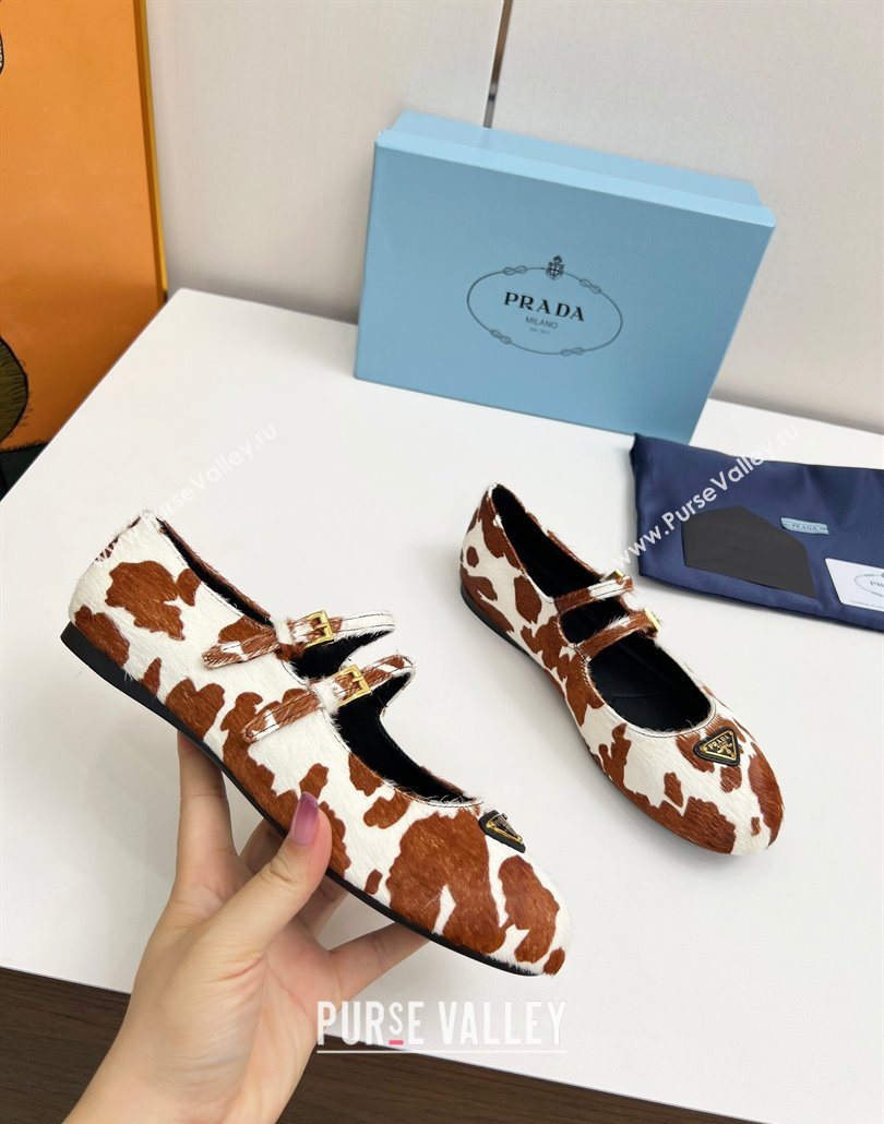 Prada Printed mohair ballerinas flat White/Brown 2025 1F794N (MD-250603055)