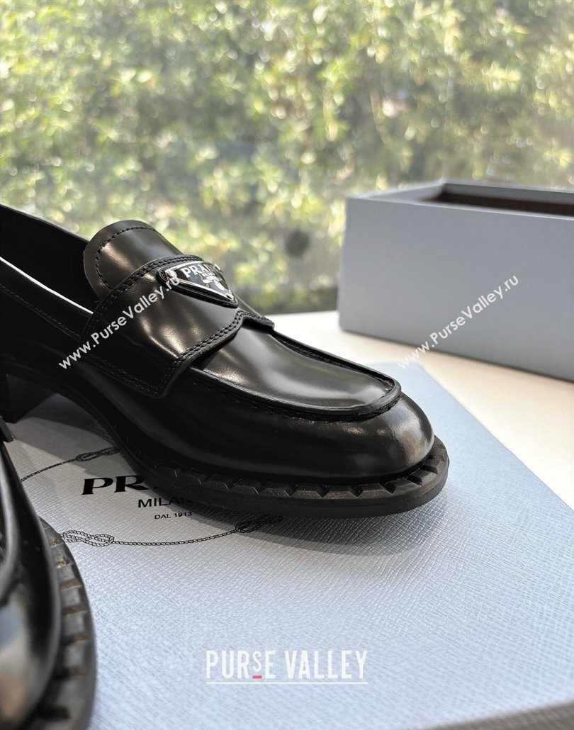 Prada Brushed leather loafers with logo Black 2025 PR060304 (MD-250603031)