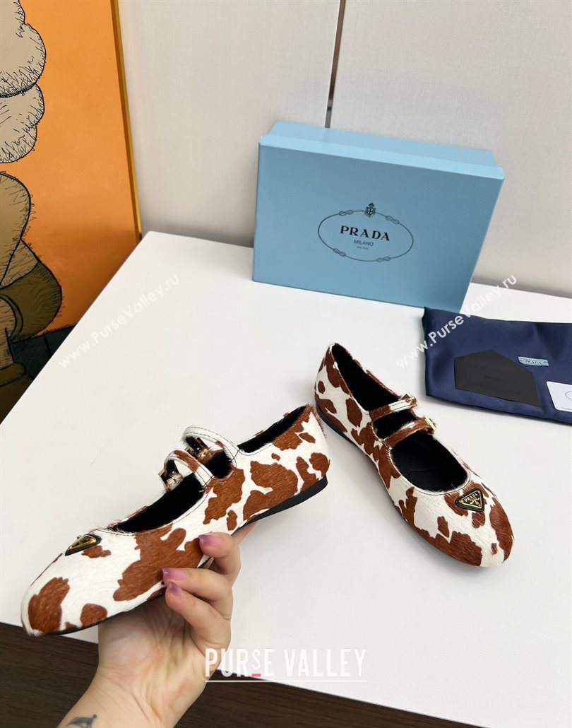 Prada Printed mohair ballerinas flat White/Brown 2025 1F794N (MD-250603055)