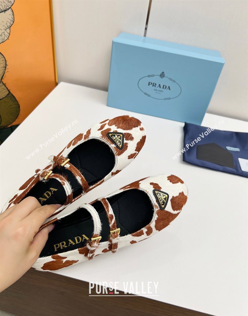 Prada Printed mohair ballerinas flat White/Brown 2025 1F794N (MD-250603055)