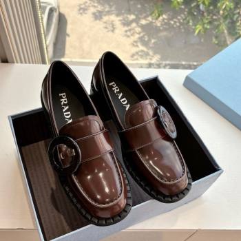Prada Brushed leather loafers with Round Buckle Brown 2 2025 1D979N (MD-250603020)