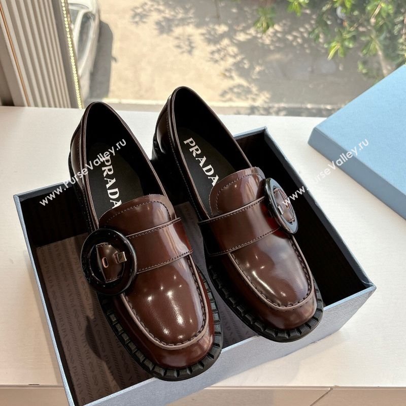 Prada Brushed leather loafers with Round Buckle Brown 2 2025 1D979N (MD-250603020)