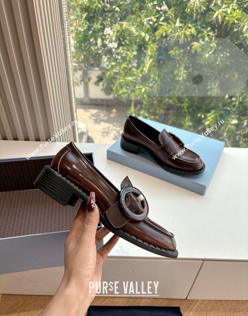 Prada Brushed leather loafers with Round Buckle Brown 2 2025 1D979N (MD-250603020)