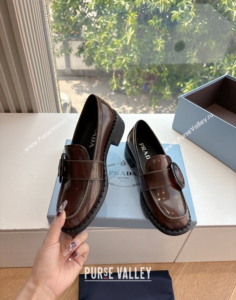 Prada Brushed leather loafers with Round Buckle Brown 2 2025 1D979N (MD-250603020)