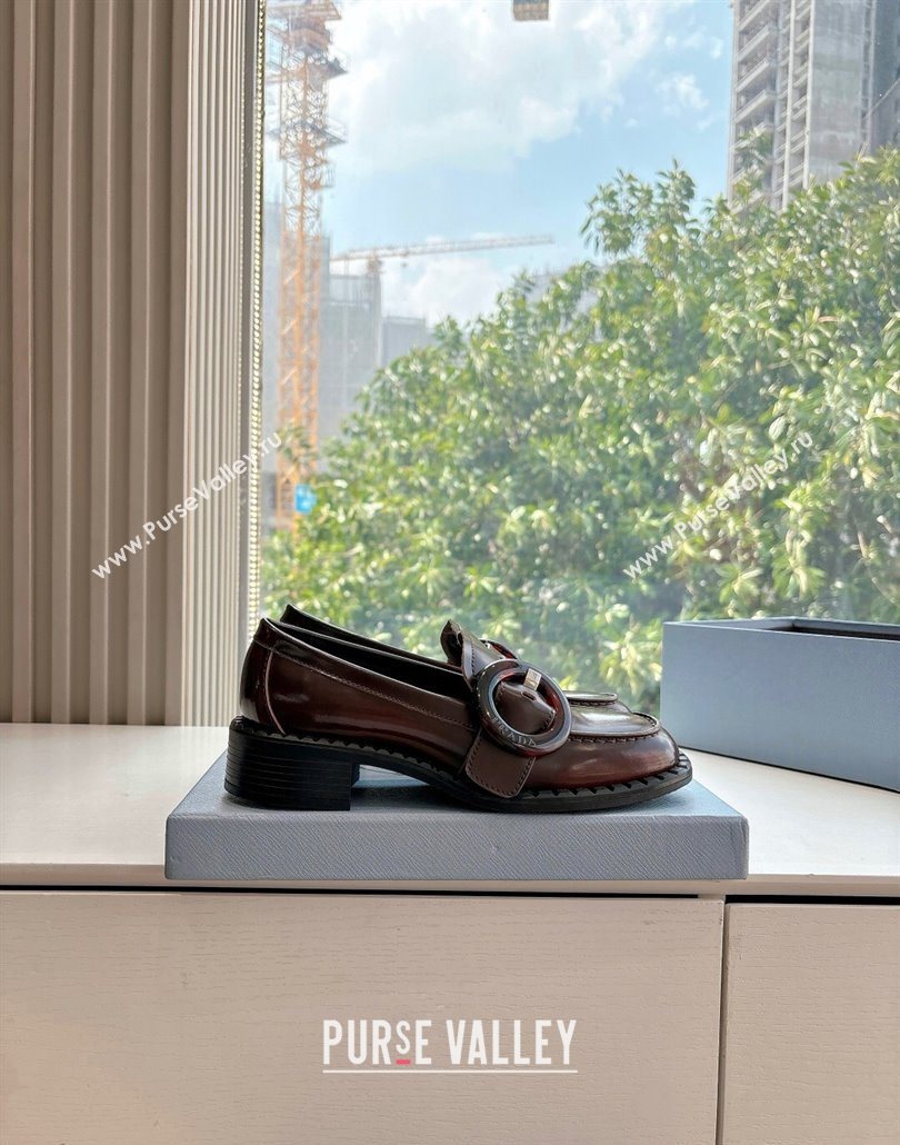Prada Brushed leather loafers with Round Buckle Brown 2 2025 1D979N (MD-250603020)