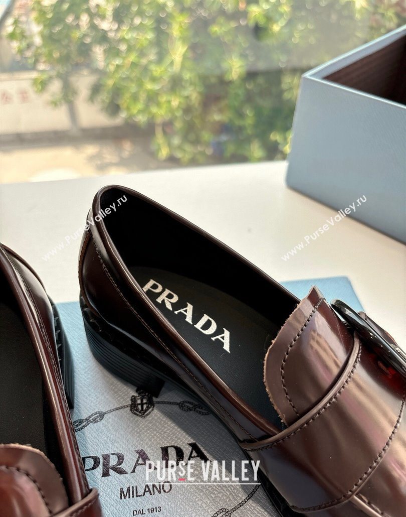 Prada Brushed leather loafers with Round Buckle Brown 2 2025 1D979N (MD-250603020)