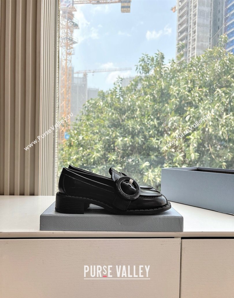 Prada Brushed leather loafers with Round Buckle Black 2025 1D979N (MD-250603021)