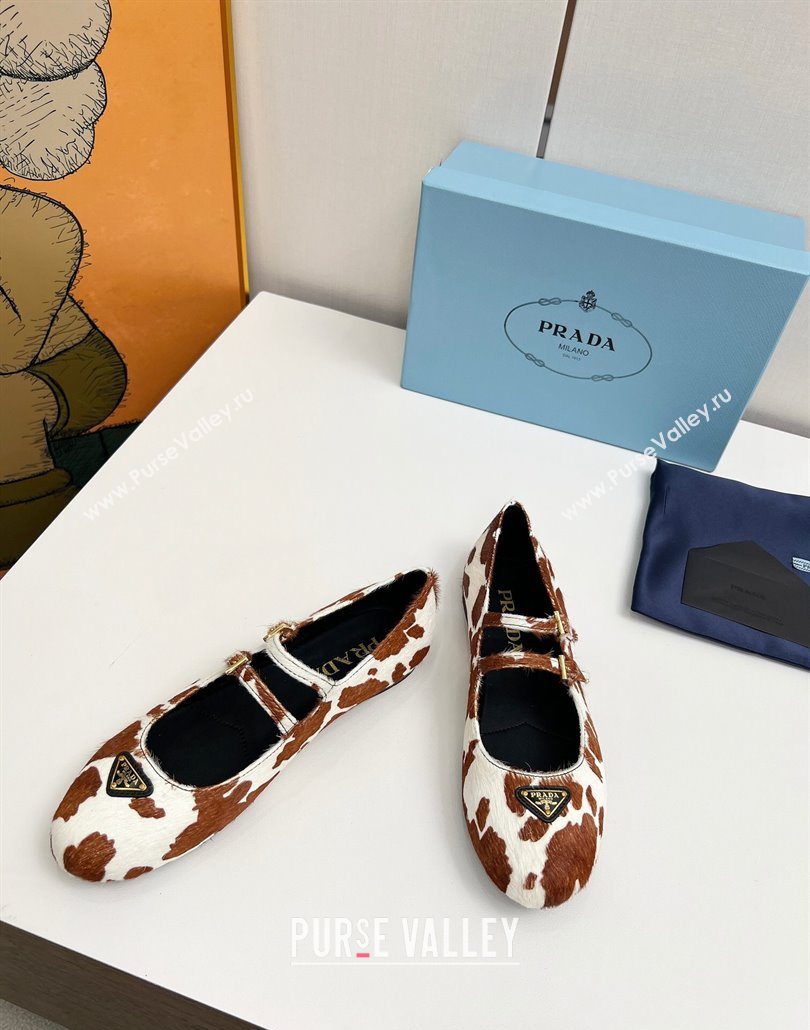 Prada Printed mohair ballerinas flat White/Brown 2025 1F794N (MD-250603055)
