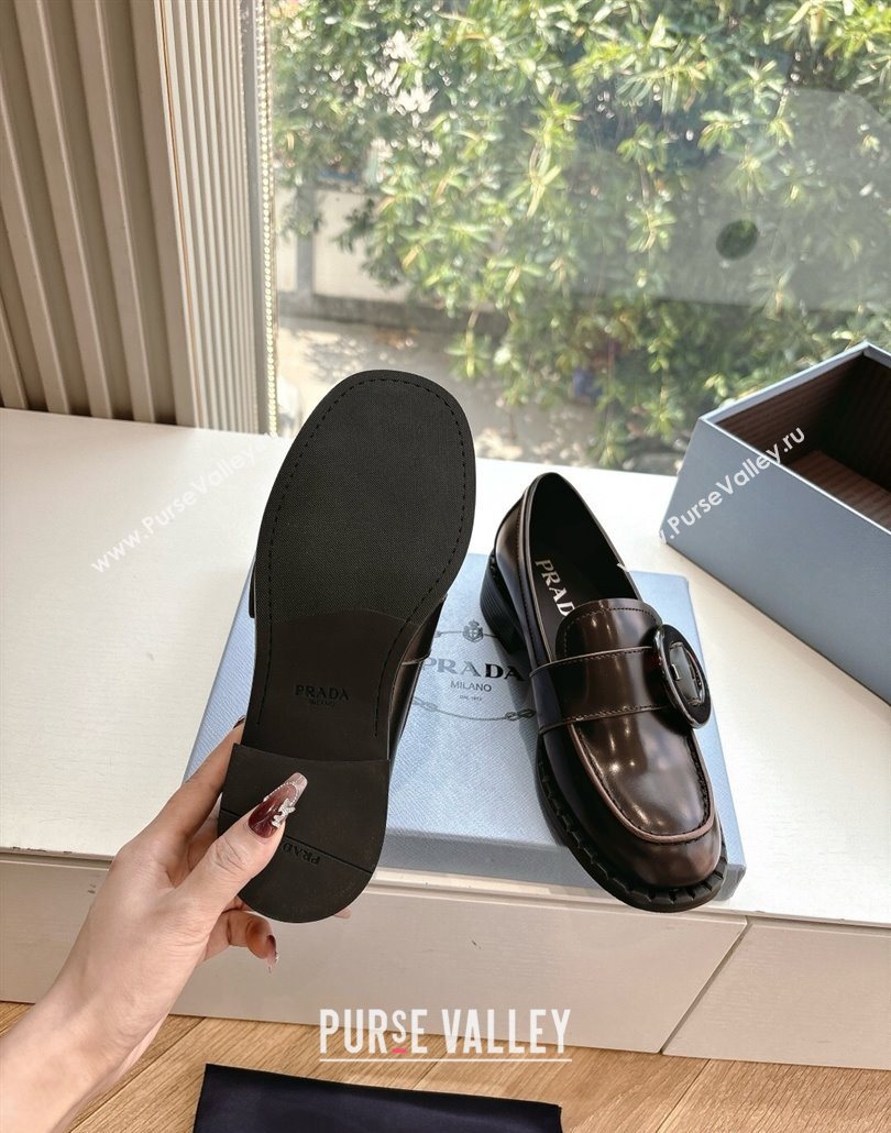 Prada Brushed leather loafers with Round Buckle Dark Brown 2025 1D979N (MD-250603023)