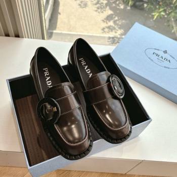 Prada Brushed leather loafers with Round Buckle Dark Brown 2025 1D979N (MD-250603023)