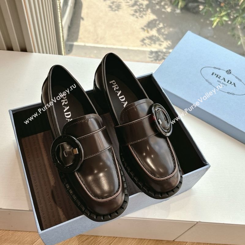 Prada Brushed leather loafers with Round Buckle Dark Brown 2025 1D979N (MD-250603023)