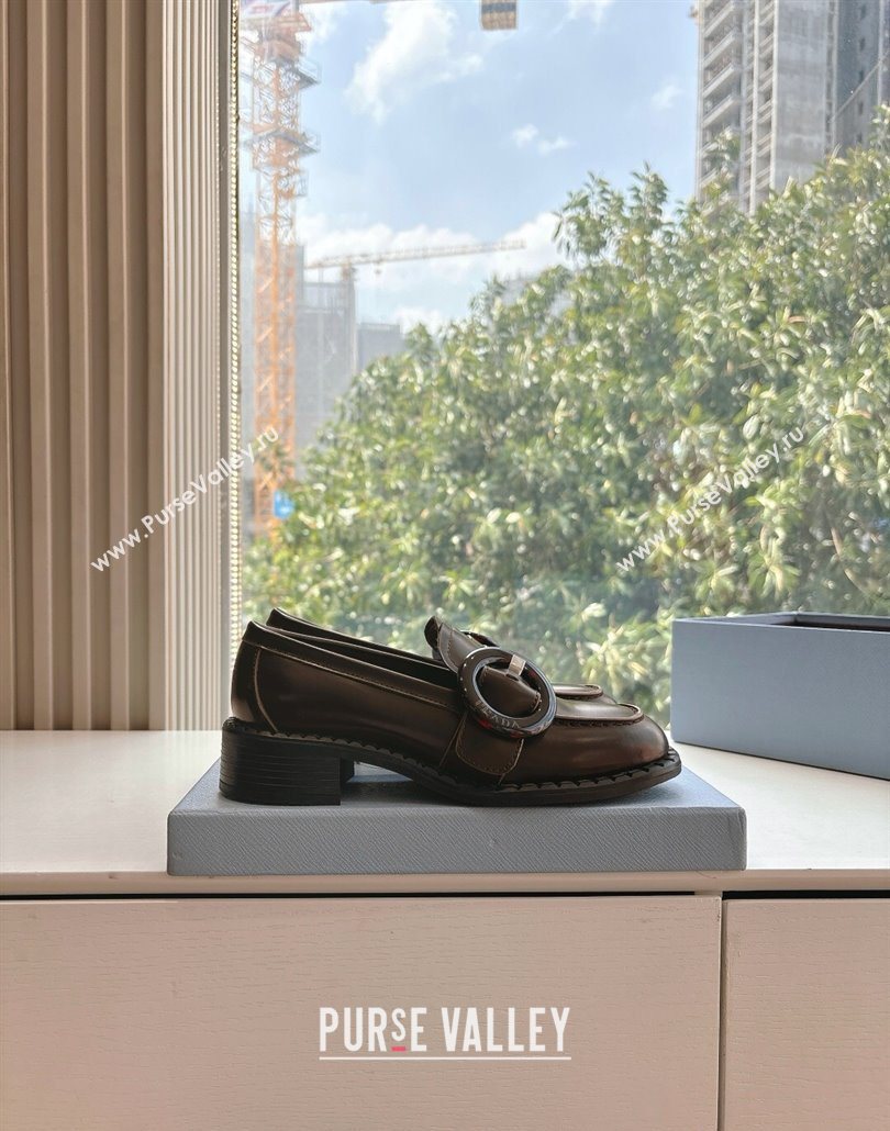 Prada Brushed leather loafers with Round Buckle Dark Brown 2025 1D979N (MD-250603023)