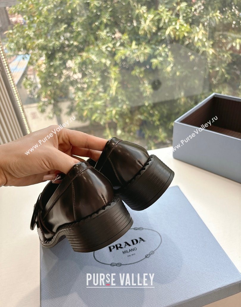 Prada Brushed leather loafers with Round Buckle Dark Brown 2025 1D979N (MD-250603023)