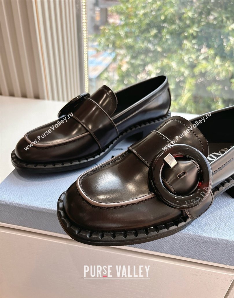 Prada Brushed leather loafers with Round Buckle Dark Brown 2025 1D979N (MD-250603023)