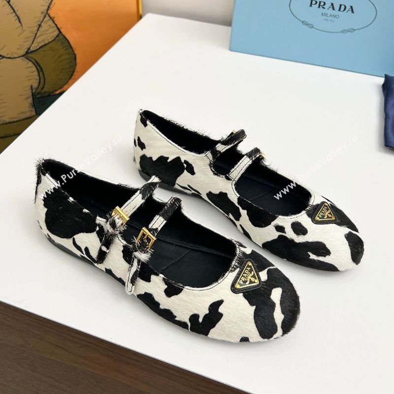 Prada Printed mohair ballerinas flat White/Black 2025 1F794N (MD-250603054)