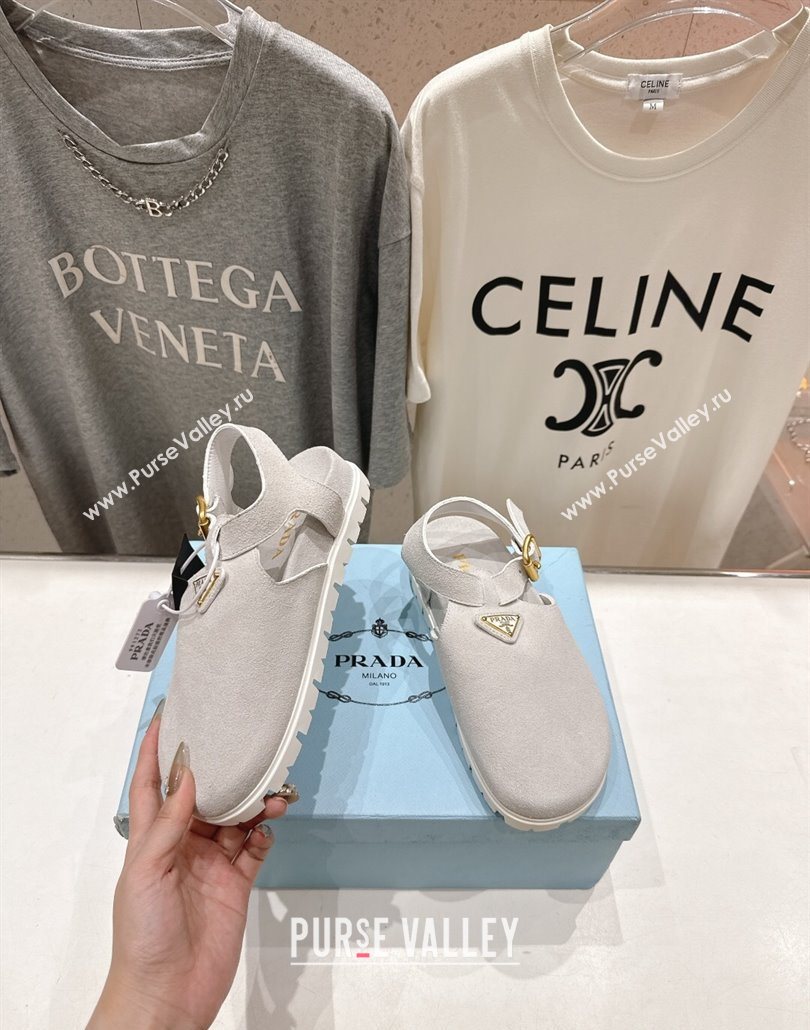 Prada Suede Birkenstock Sandals Light Grey 2025 PR060305 (MD-250603036)