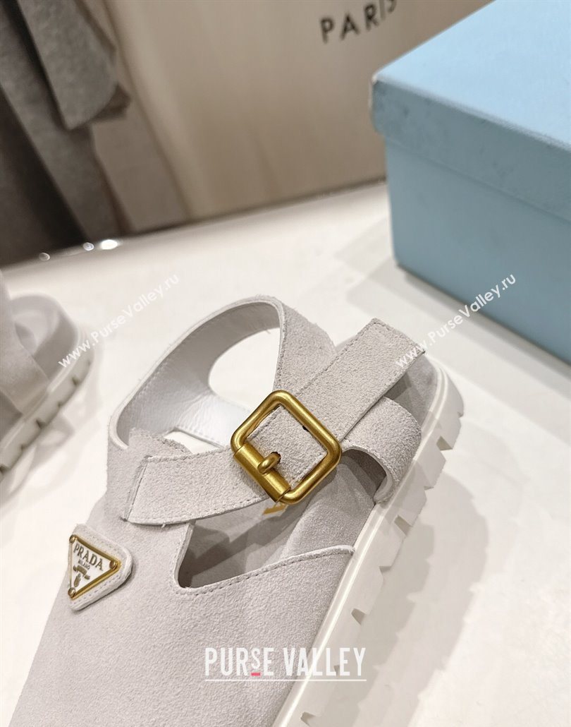 Prada Suede Birkenstock Sandals Light Grey 2025 PR060305 (MD-250603036)