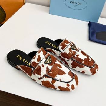 Prada Printed mohair flat mules White/Brown 2025 PR060307 (MD-250603057)