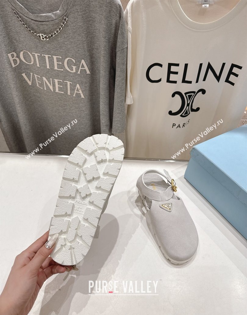 Prada Suede Birkenstock Sandals Light Grey 2025 PR060305 (MD-250603036)