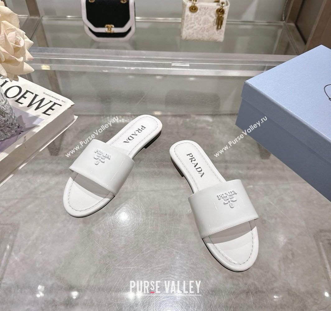 Prada Patent leather flat slides sandal White 2025 PR060308 (MD-250603065)