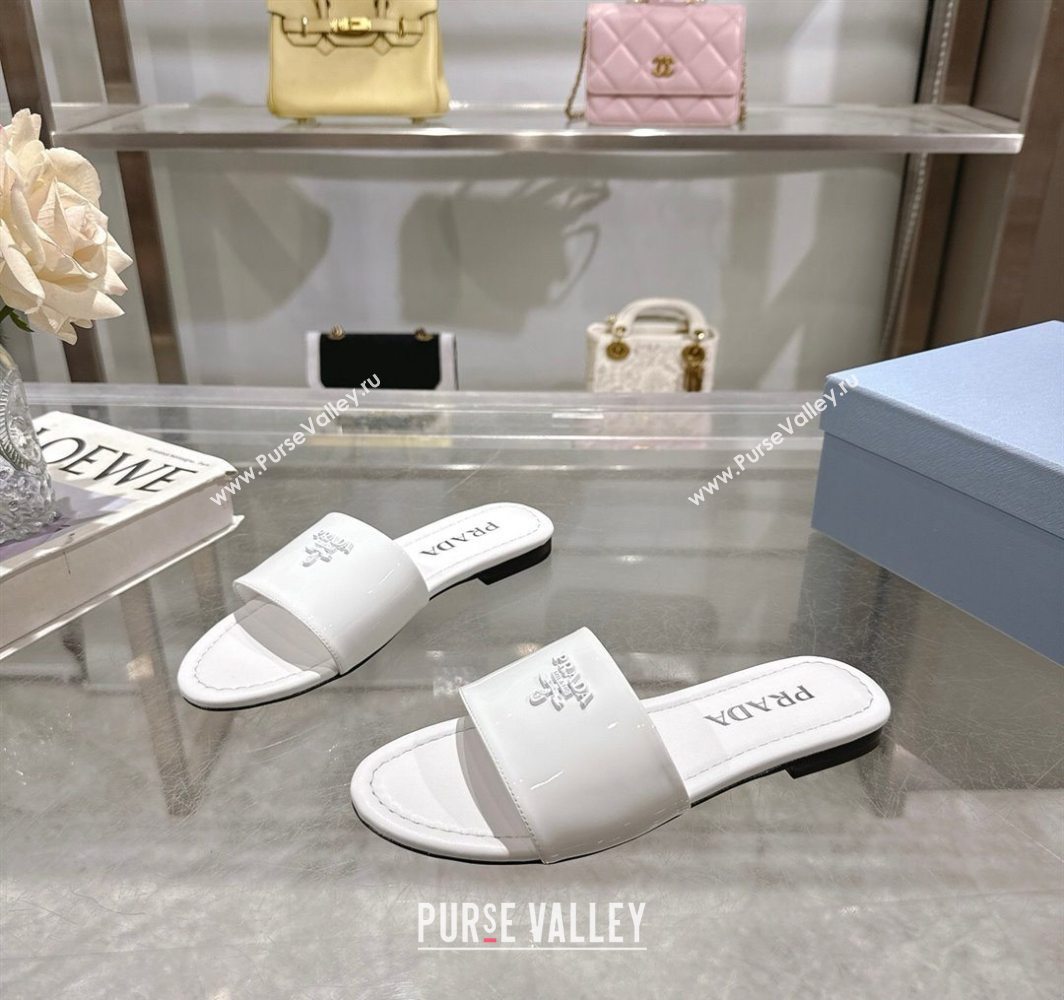 Prada Patent leather flat slides sandal White 2025 PR060308 (MD-250603065)