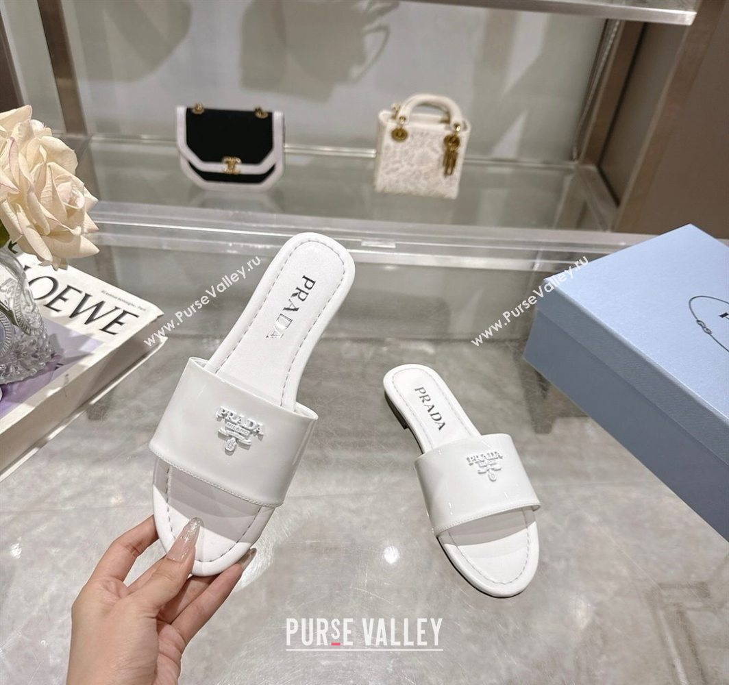Prada Patent leather flat slides sandal White 2025 PR060308 (MD-250603065)