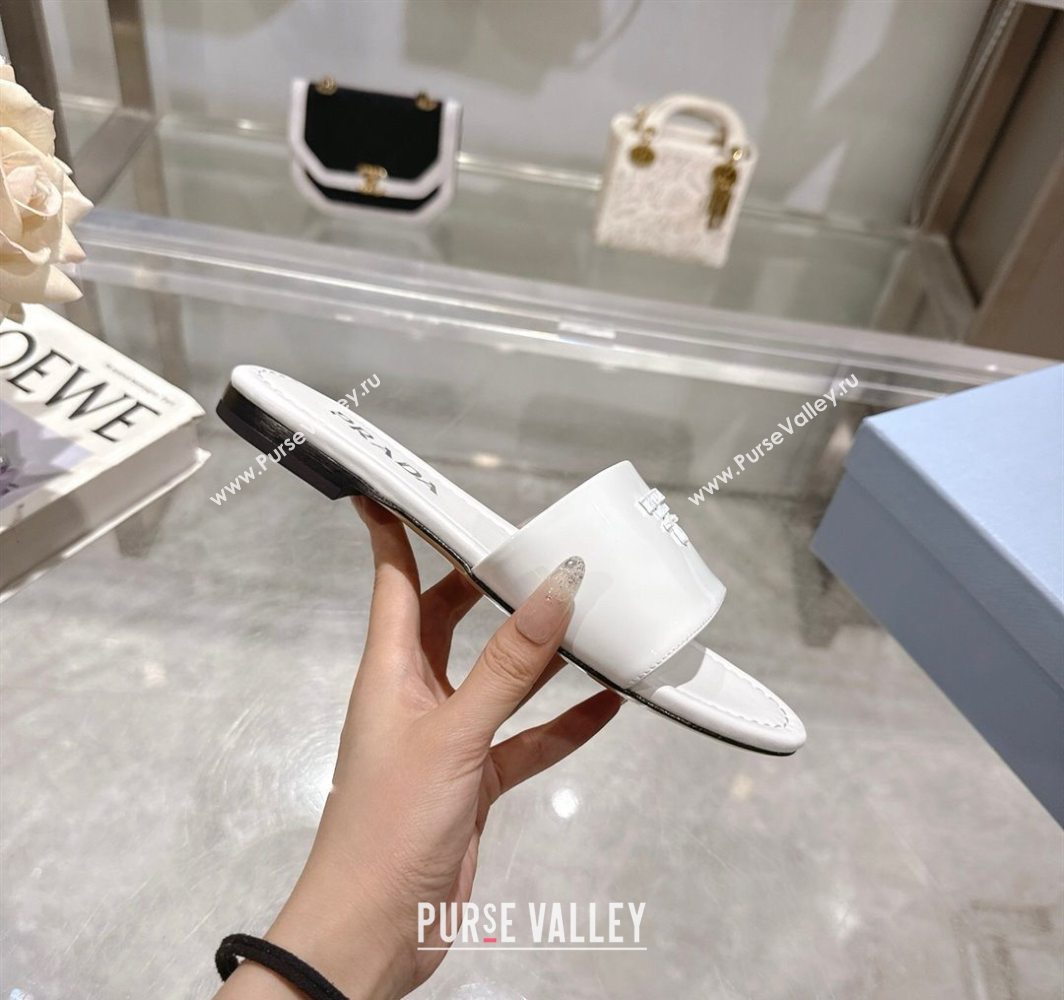 Prada Patent leather flat slides sandal White 2025 PR060308 (MD-250603065)