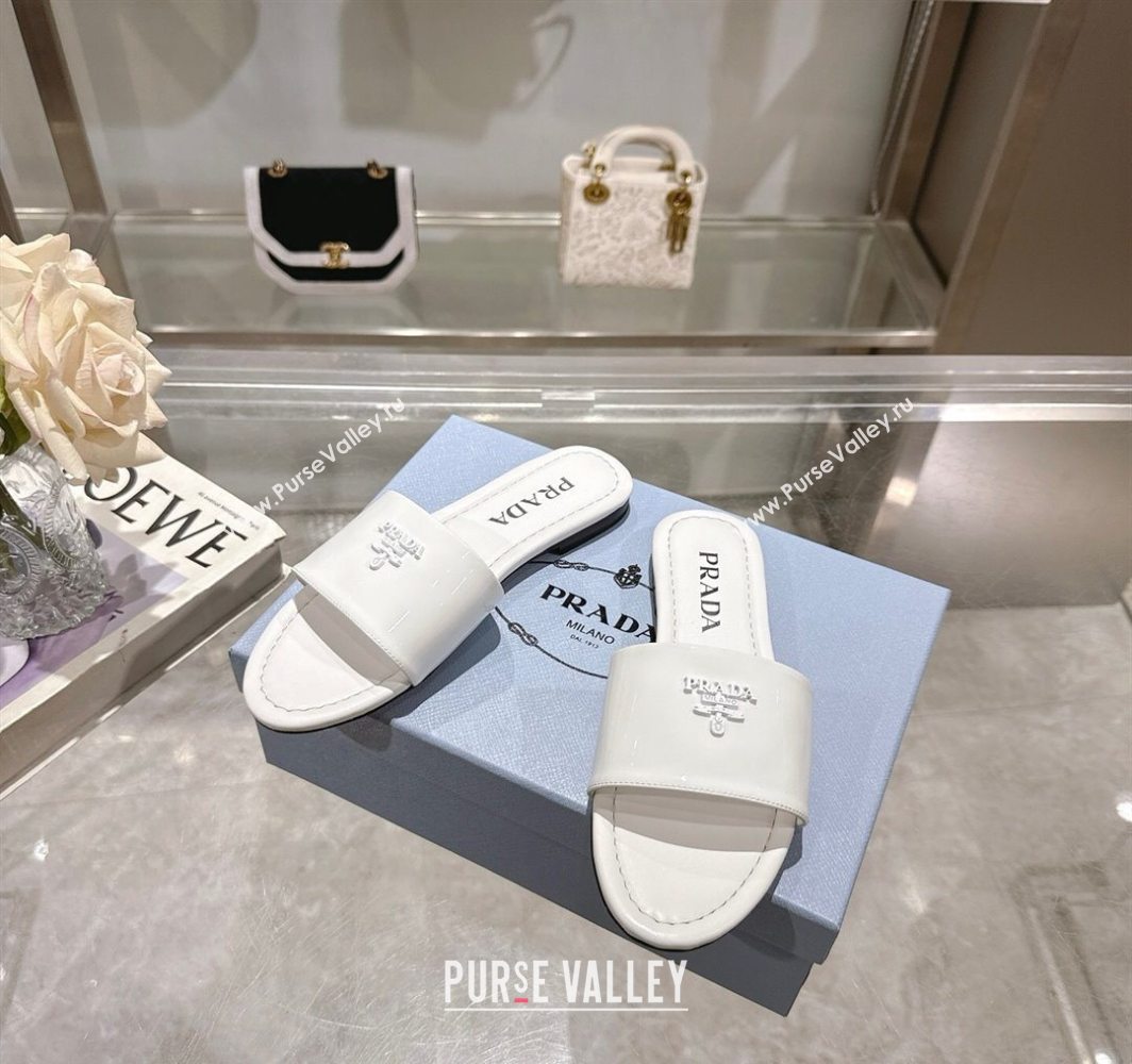 Prada Patent leather flat slides sandal White 2025 PR060308 (MD-250603065)