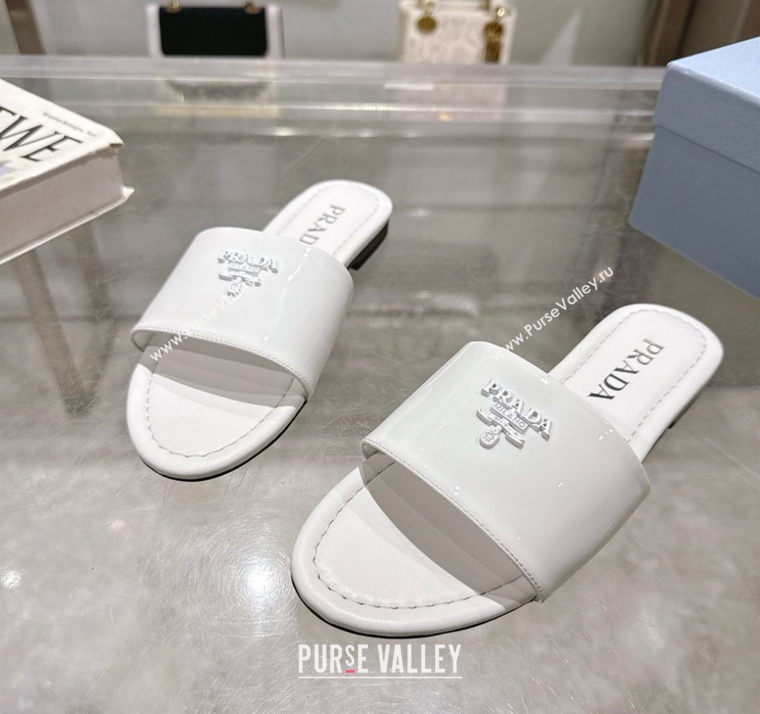 Prada Patent leather flat slides sandal White 2025 PR060308 (MD-250603065)
