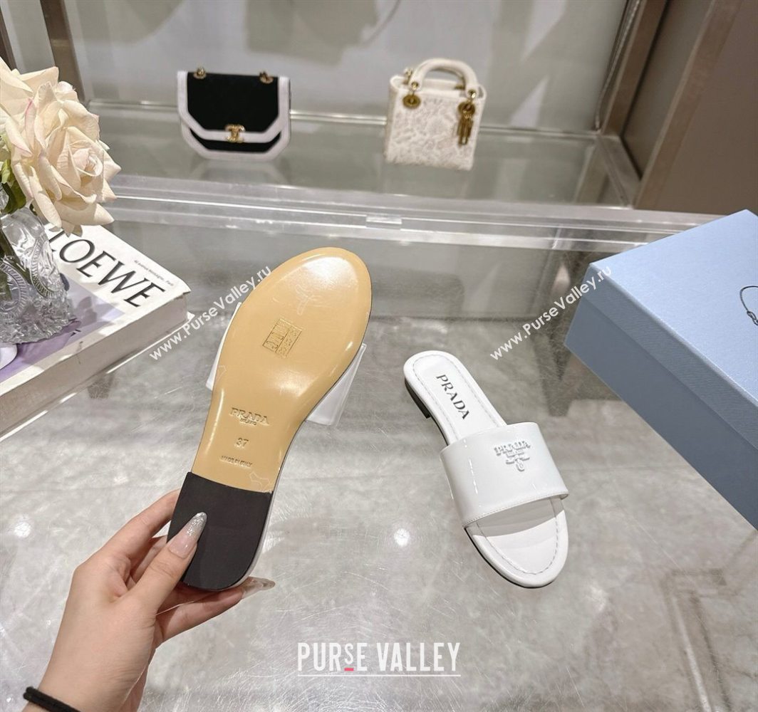 Prada Patent leather flat slides sandal White 2025 PR060308 (MD-250603065)