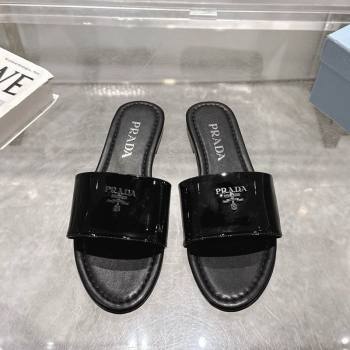 Prada Patent leather flat slides sandal Black 2025 PR060308 (MD-250603066)