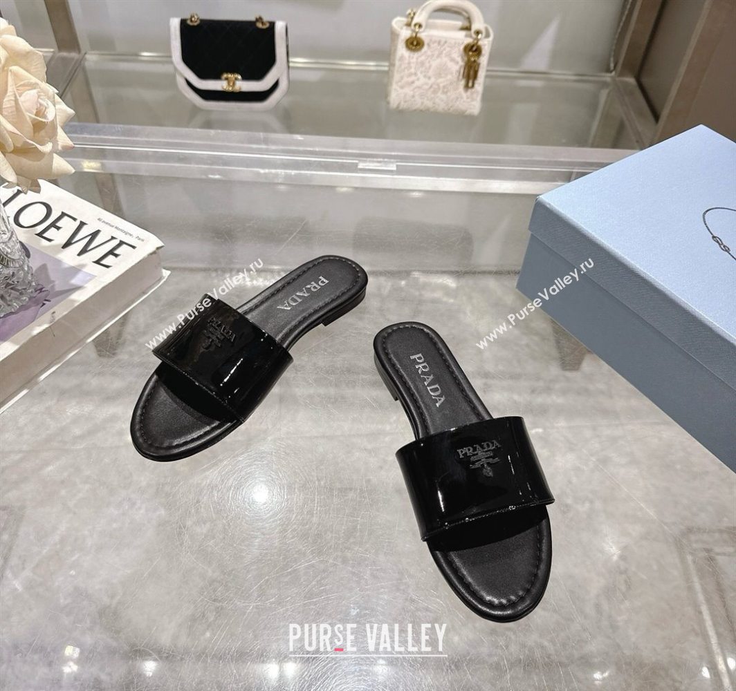 Prada Patent leather flat slides sandal Black 2025 PR060308 (MD-250603066)