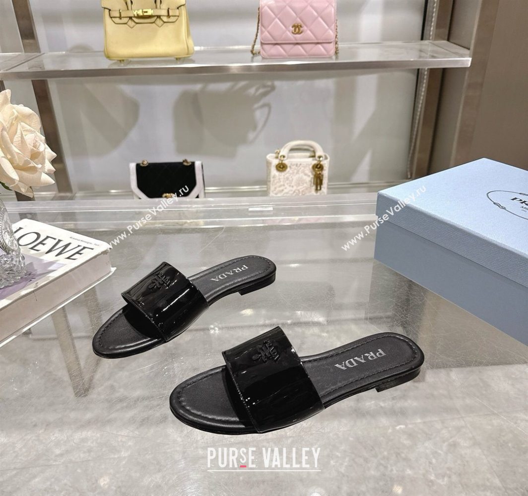 Prada Patent leather flat slides sandal Black 2025 PR060308 (MD-250603066)