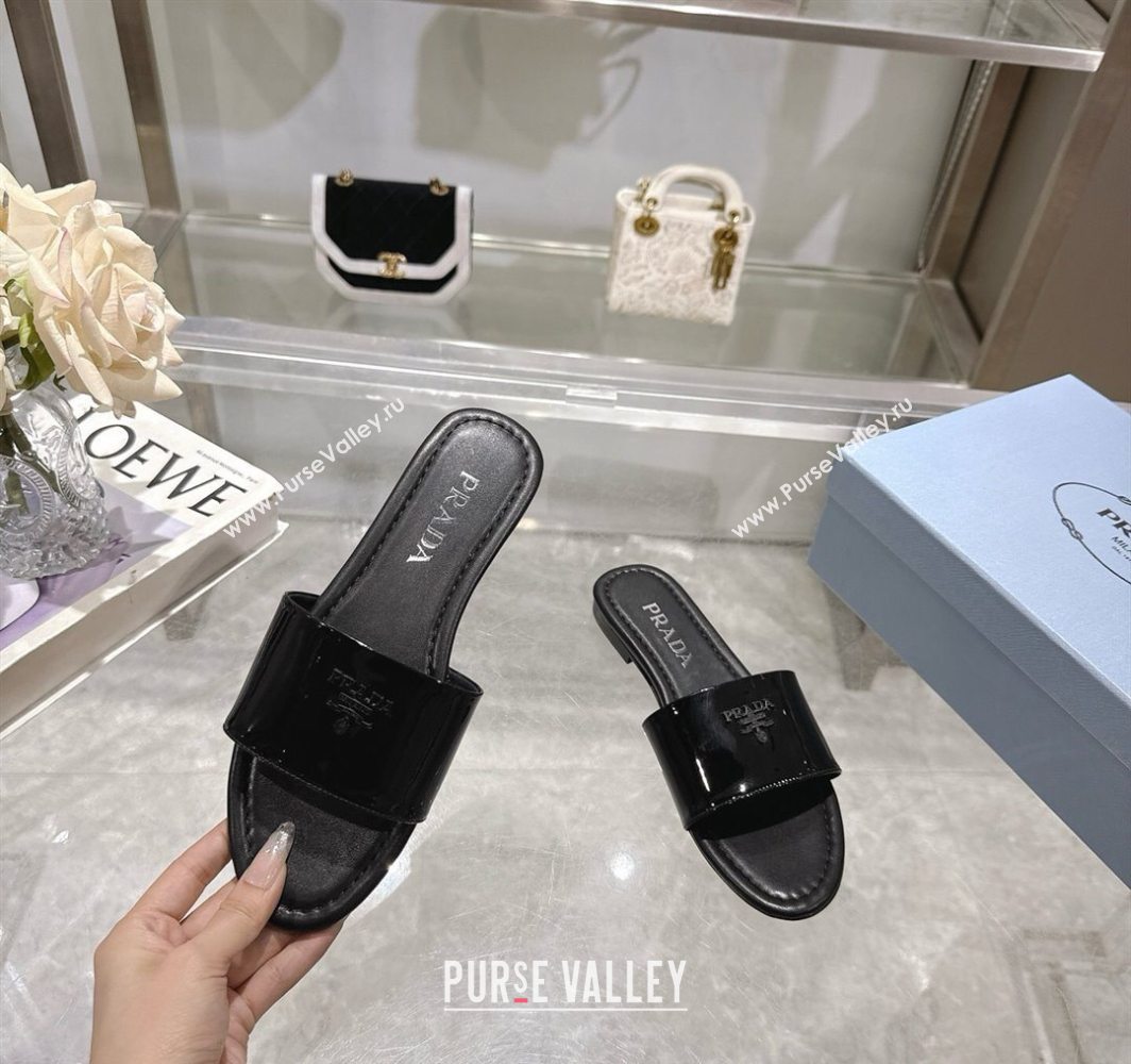 Prada Patent leather flat slides sandal Black 2025 PR060308 (MD-250603066)