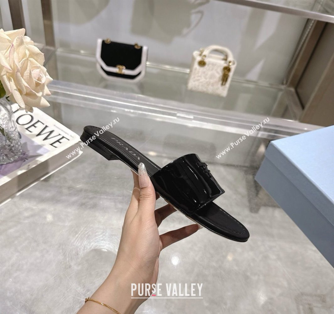 Prada Patent leather flat slides sandal Black 2025 PR060308 (MD-250603066)