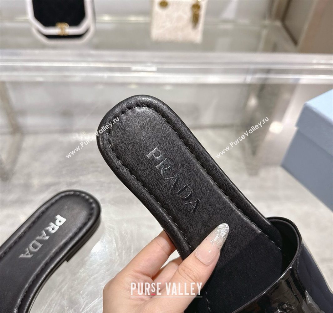 Prada Patent leather flat slides sandal Black 2025 PR060308 (MD-250603066)
