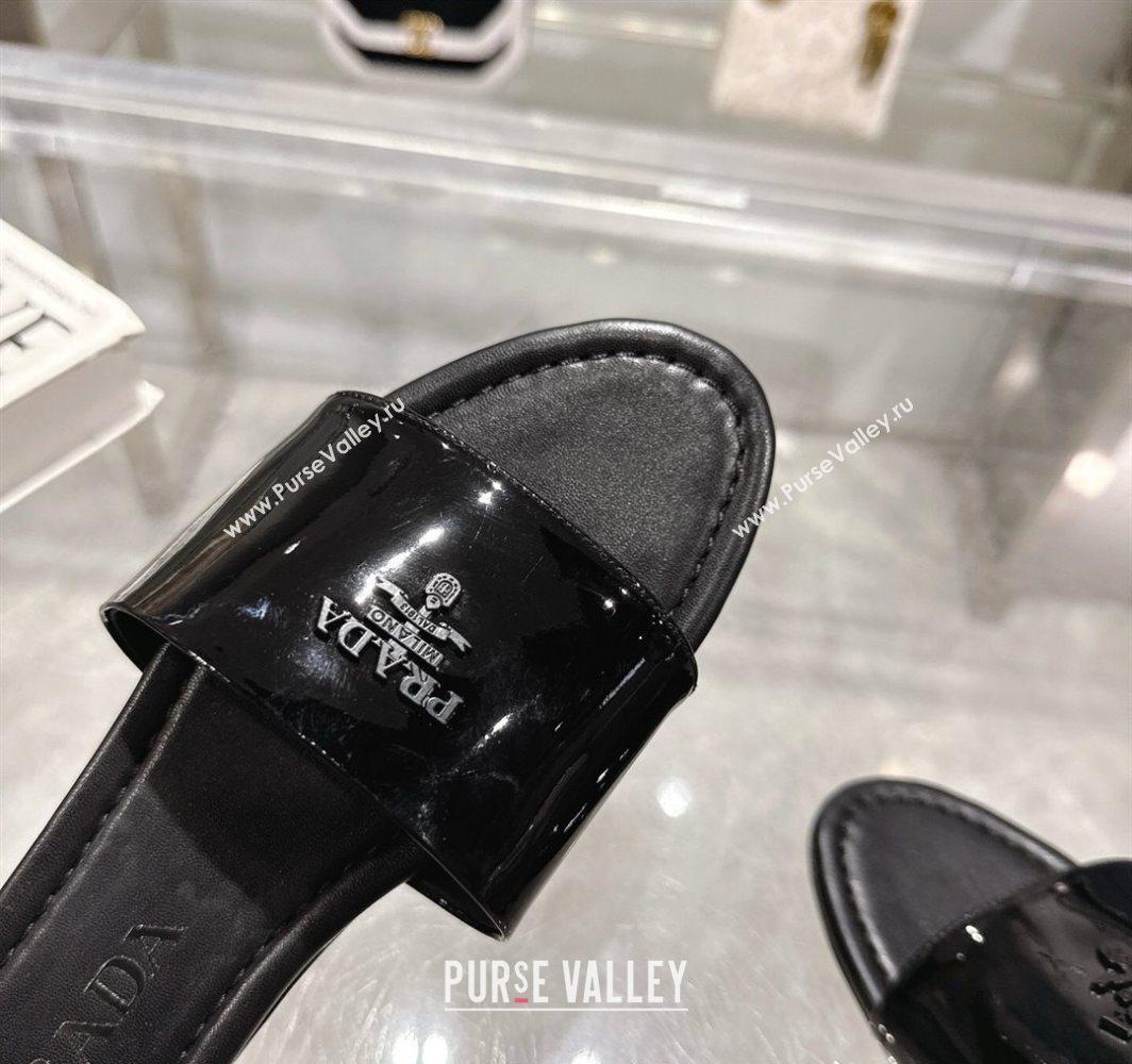 Prada Patent leather flat slides sandal Black 2025 PR060308 (MD-250603066)